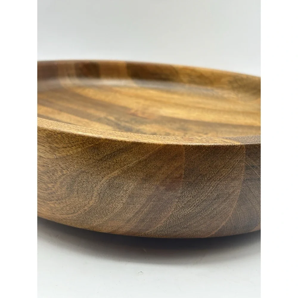 Large Lathe Turned Oak Shallow Wooden Bowl Heavy Thick 11